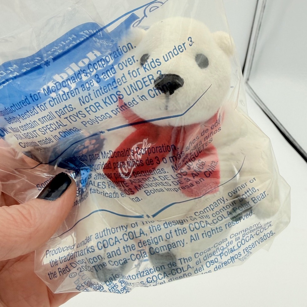 McDonalds Coca Cola Polar Bear Plush Toy Holiday Festive Red Scarf NIB 2000 Y2K - Picture 3 of 6